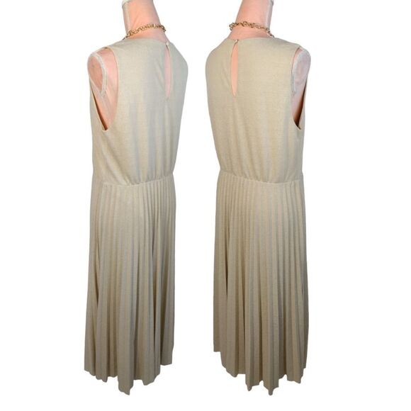 Mango Heathered Cream Color Pleated Sleeveless Midi Dress LARGE - Picture 12 of 17